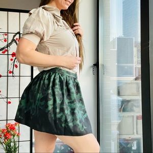 Opening Ceremony 100% Silk Green Black Camo A-line Lantern Elastic Waistband